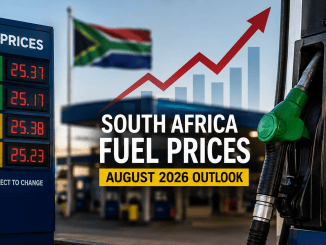 South Africa fuel prices outlook showing a petrol pump and rising diesel costs ahead of August 2026