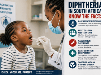 Healthcare professional examining a child as South Africa monitors diphtheria cases in 2026.