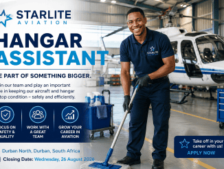 Hangar Assistant working around aircraft inside an aviation hangar in Durban.