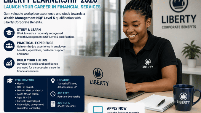 Young South African participant completing a financial services Learnership at Liberty Group in Johannesburg.