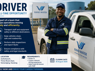 Professional Driver preparing a work vehicle at Rand Water's operations site in Vereeniging, Gauteng.