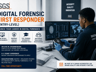 Entry-level Digital Forensic First Responder working on a computer during a digital forensic investigation at SGS.