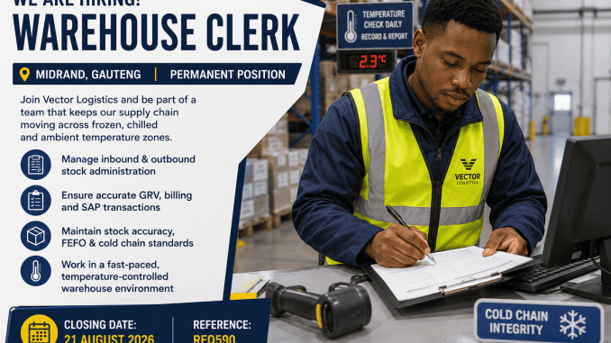Vector Logistics Warehouse Clerk Vacancy in Midrand
