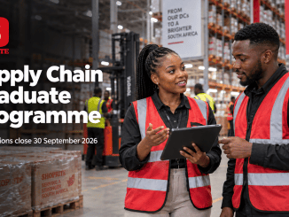 Shoprite Supply Chain Graduate Programme candidates working inside a South African distribution centre.