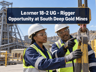 South Deep Gold Mine Learner 18-2 UG - Rigger receiving practical rigging training while wearing protective equipment.